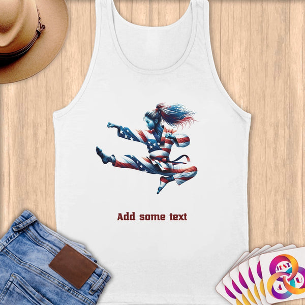 Physical Item S / White Taekwondo Leap ~ Limited Edition 2024 "USA Excellence" ~ Customizable Supersoft Tank Top