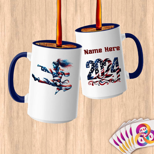 Physical Item 15oz / Blue Taekwondo Leap ~ Limited Edition 2024 "USA Excellence" ~ Customized Large 15oz Mug