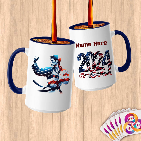 Physical Item 15oz / Blue Taekwondo Patriotic ~ Limited Edition 2024 "USA Excellence" ~ Customized Large 15oz Mug
