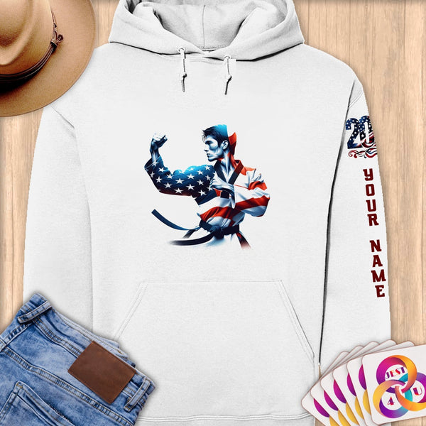 Physical Item S / White Taekwondo Patriotic ~ Limited Edition 2024 "USA Excellence" ~ Personalized Premium Hoodie