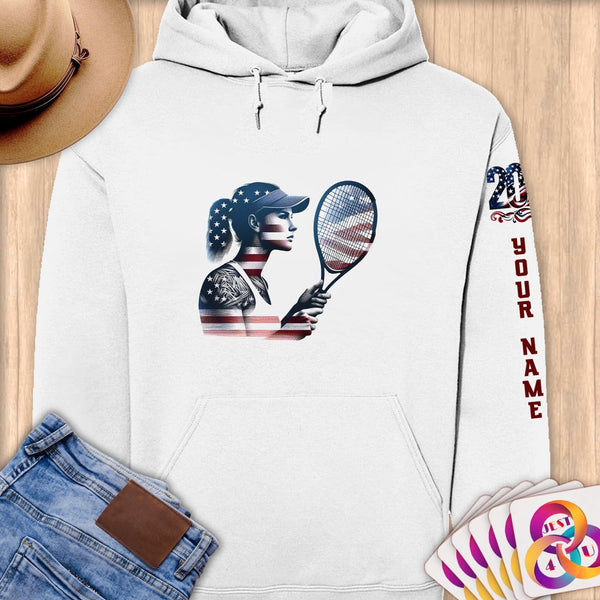 Physical Item S / White Tennis Eagle ~ Limited Edition 2024 "USA Excellence" ~ Personalized Premium Hoodie