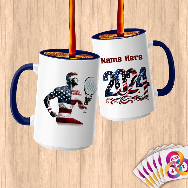 Physical Item 15oz / Blue Tennis Freedom ~ Limited Edition 2024 "USA Excellence" ~ Customized Large 15oz Mug