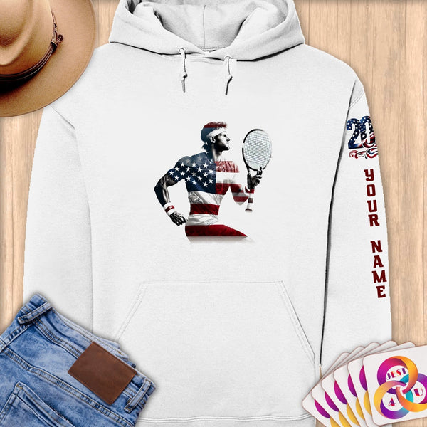 Physical Item S / White Tennis Freedom ~ Limited Edition 2024 "USA Excellence" ~ Personalized Premium Hoodie