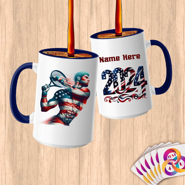 Physical Item 15oz / Blue Tennis Glory ~ Limited Edition 2024 "USA Excellence" ~ Customized Large 15oz Mug