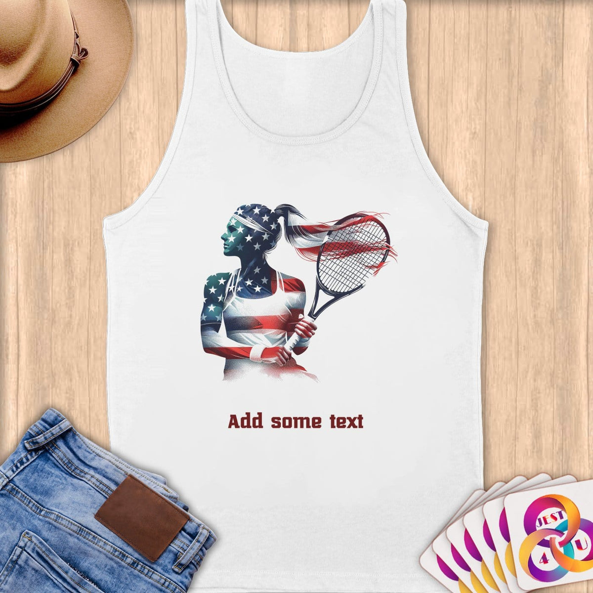Physical Item S / White Tennis Glow ~ Limited Edition 2024 "USA Excellence" ~ Customizable Supersoft Tank Top
