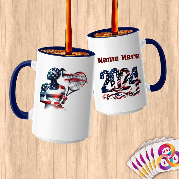 Physical Item 15oz / Blue Tennis Glow ~ Limited Edition 2024 "USA Excellence" ~ Customized Large 15oz Mug