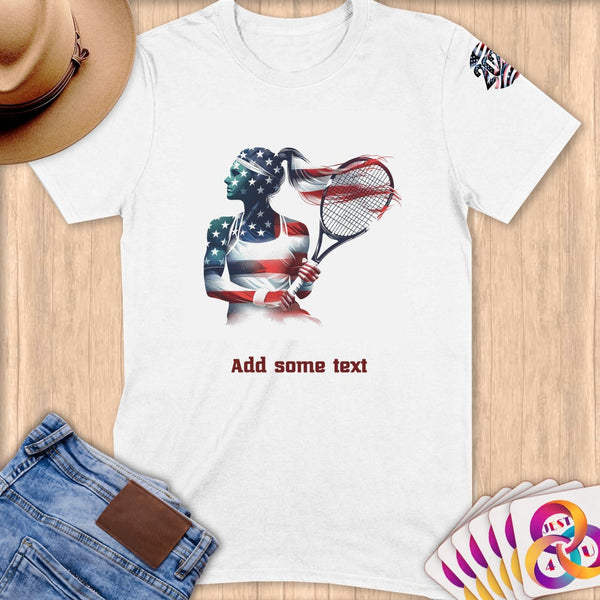 Physical Item S / White Tennis Glow ~ Limited Edition 2024 "USA Excellence" ~ Personalized Softstyle T-Shirt