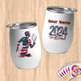 Physical Item 12 oz / White Tennis Hero ~ Limited Edition 2024 "USA Excellence" ~ Customizable 12oz Wine Tumbler with Lid