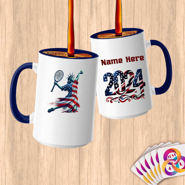 Physical Item 15oz / Blue Tennis Liberty Serve ~ Limited Edition 2024 "USA Excellence" ~ Customized Large 15oz Mug