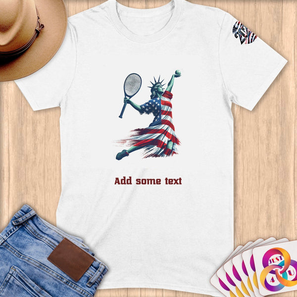 Physical Item S / White Tennis Liberty Serve ~ Limited Edition 2024 "USA Excellence" ~ Personalized Softstyle T-Shirt