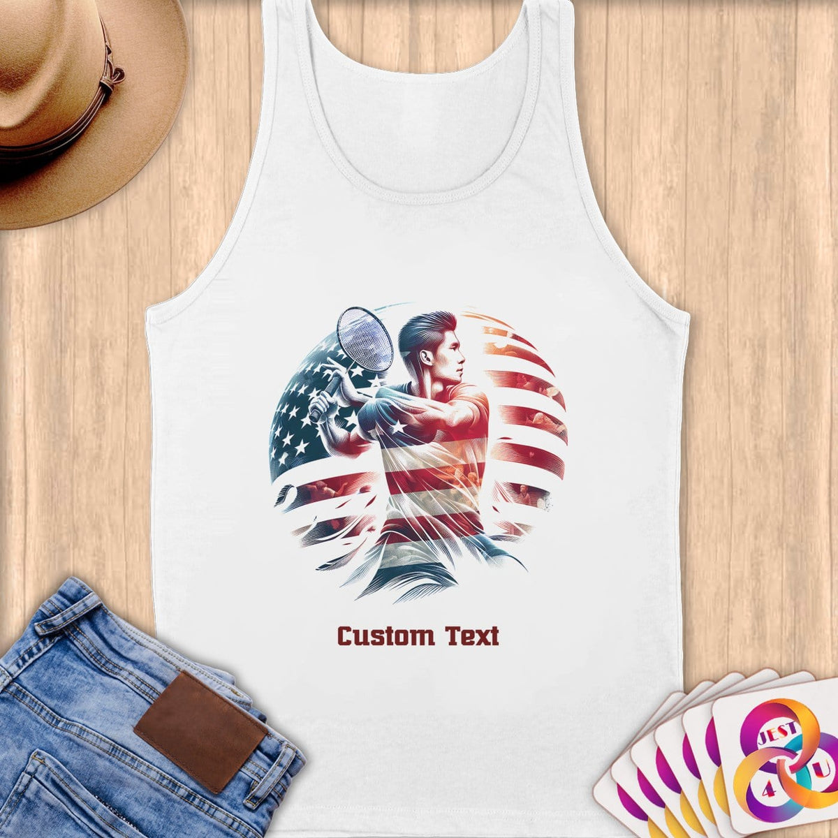 Physical Item S / White Tennis Patriotic ~ Limited Edition 2024 "USA Excellence" ~ Customizable Supersoft Tank Top
