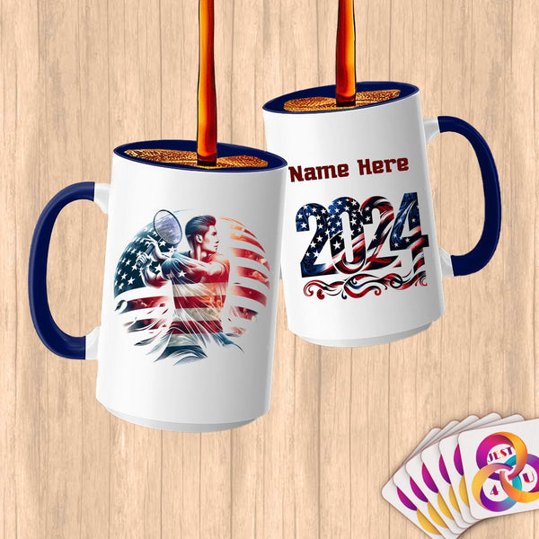 Physical Item 15oz / Blue Tennis Patriotic ~ Limited Edition 2024 "USA Excellence" ~ Customized Large 15oz Mug