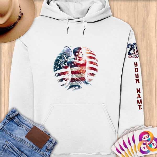 Physical Item S / White Tennis Patriotic ~ Limited Edition 2024 "USA Excellence" ~ Personalized Premium Hoodie