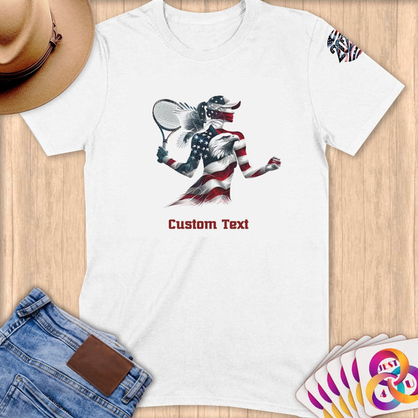 Physical Item S / White Tennis Player Eagle~Limited Edition 2024 "USA Excellence" ~ Personalized Softstyle T-Shirt
