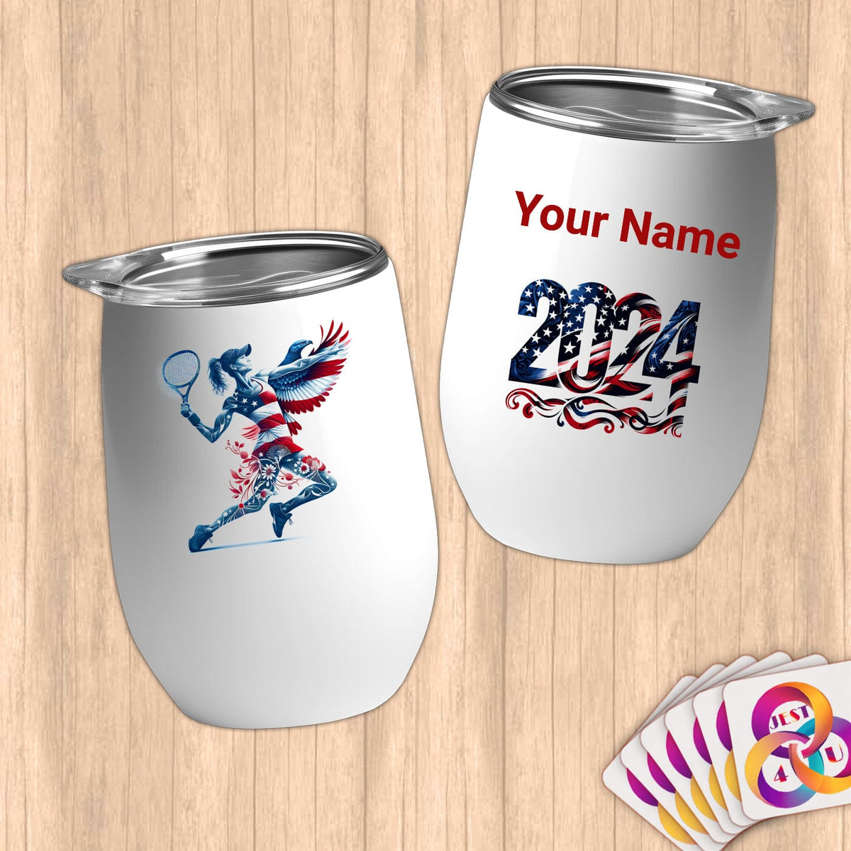 Physical Item 12 oz / White TEnnis Power~Limited Edition 2024 "USA Excellence" ~ Customizable 12oz Wine Tumbler with Lid