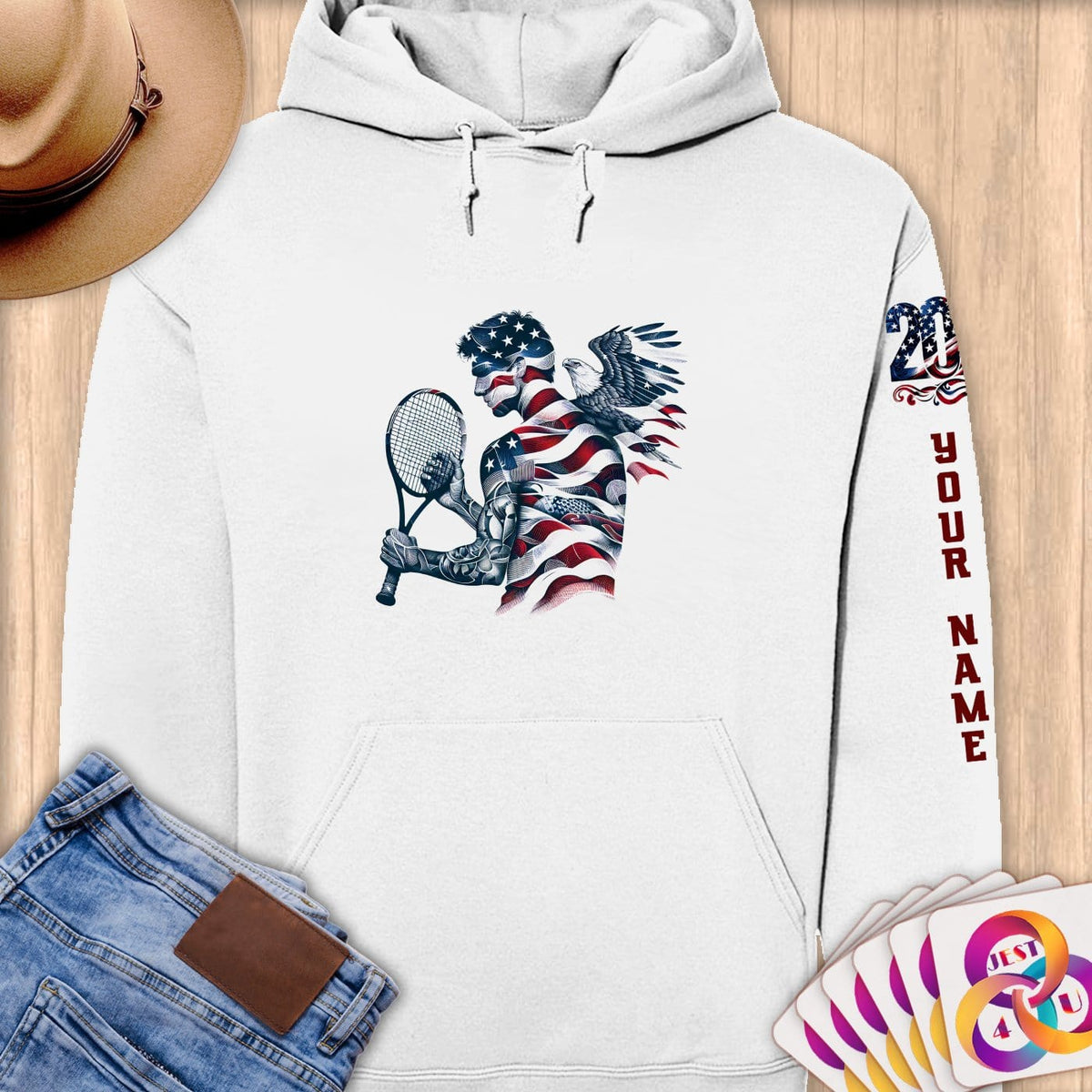Physical Item S / White Tennis Spirit~Limited Edition 2024 "USA Excellence" ~ Personalized Premium Hoodie