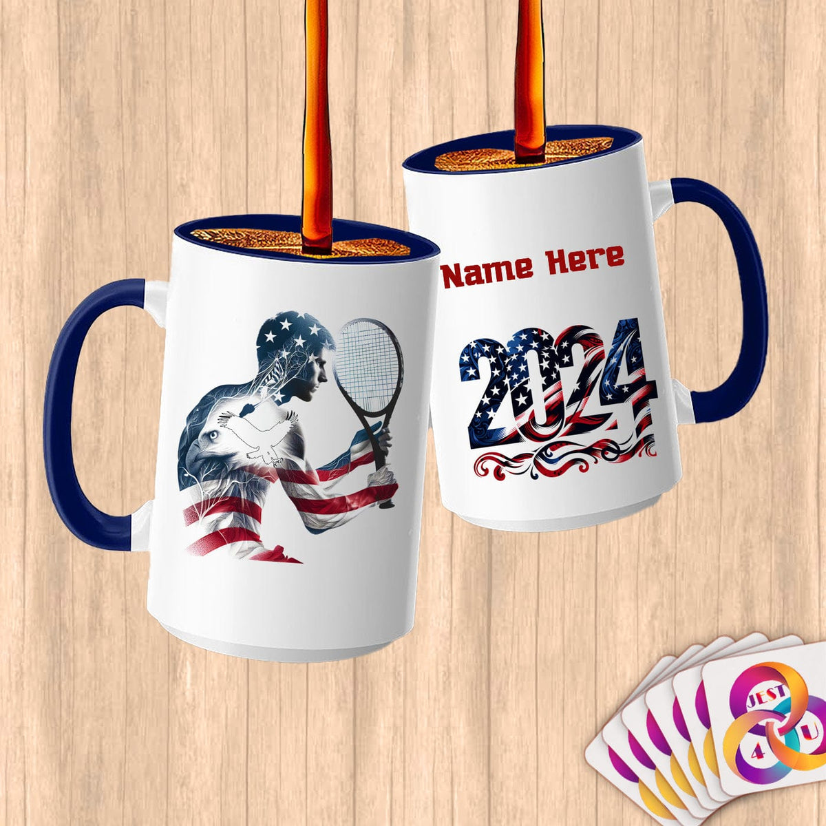 Physical Item 15oz / Blue Tennis Stars~Limited Edition 2024 "USA Excellence" ~ Customized Large 15oz Mug