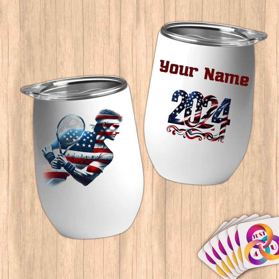 Physical Item 12 oz / White Tennis Strength ~ Limited Edition 2024 "USA Excellence" ~ Customizable 12oz Wine Tumbler with Lid