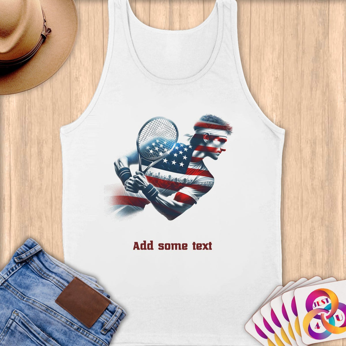 Physical Item S / White Tennis Strength ~ Limited Edition 2024 "USA Excellence" ~ Customizable Supersoft Tank Top