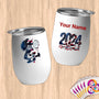 Physical Item 12 oz / White Tennis Stripes~Limited Edition 2024 "USA Excellence" ~ Customizable 12oz Wine Tumbler with Lid