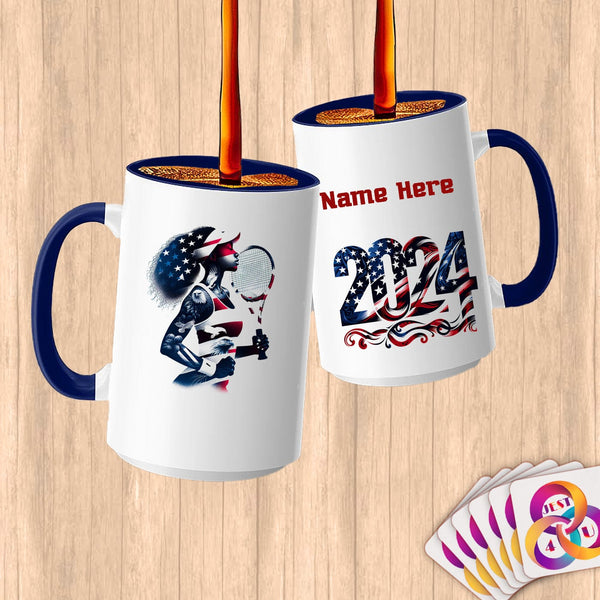 Physical Item 15oz / Blue Tennis Stripes~Limited Edition 2024 "USA Excellence" ~ Customized Large 15oz Mug