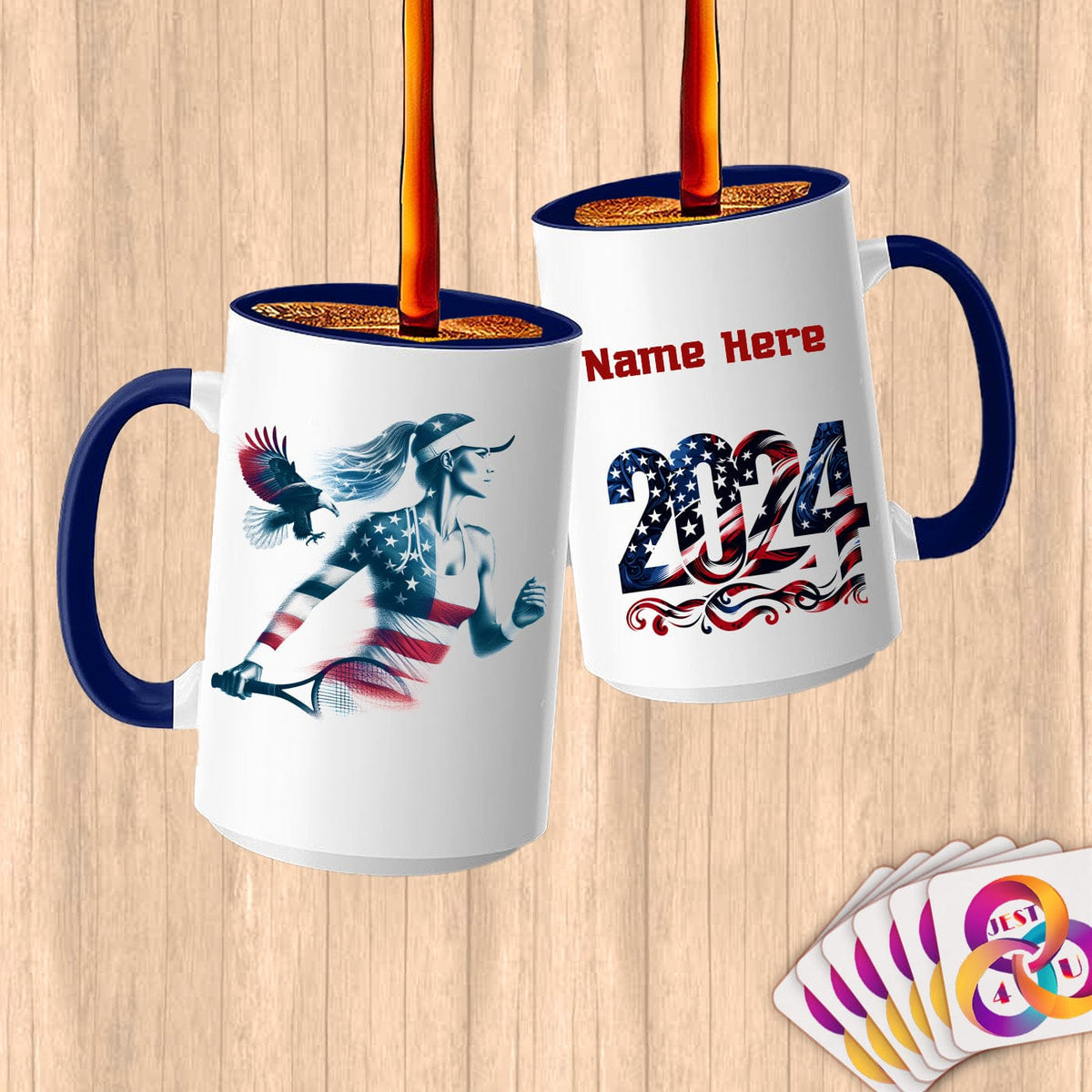 Physical Item 15oz / Blue Tennis Wings~Limited Edition 2024 "USA Excellence" ~ Customized Large 15oz Mug