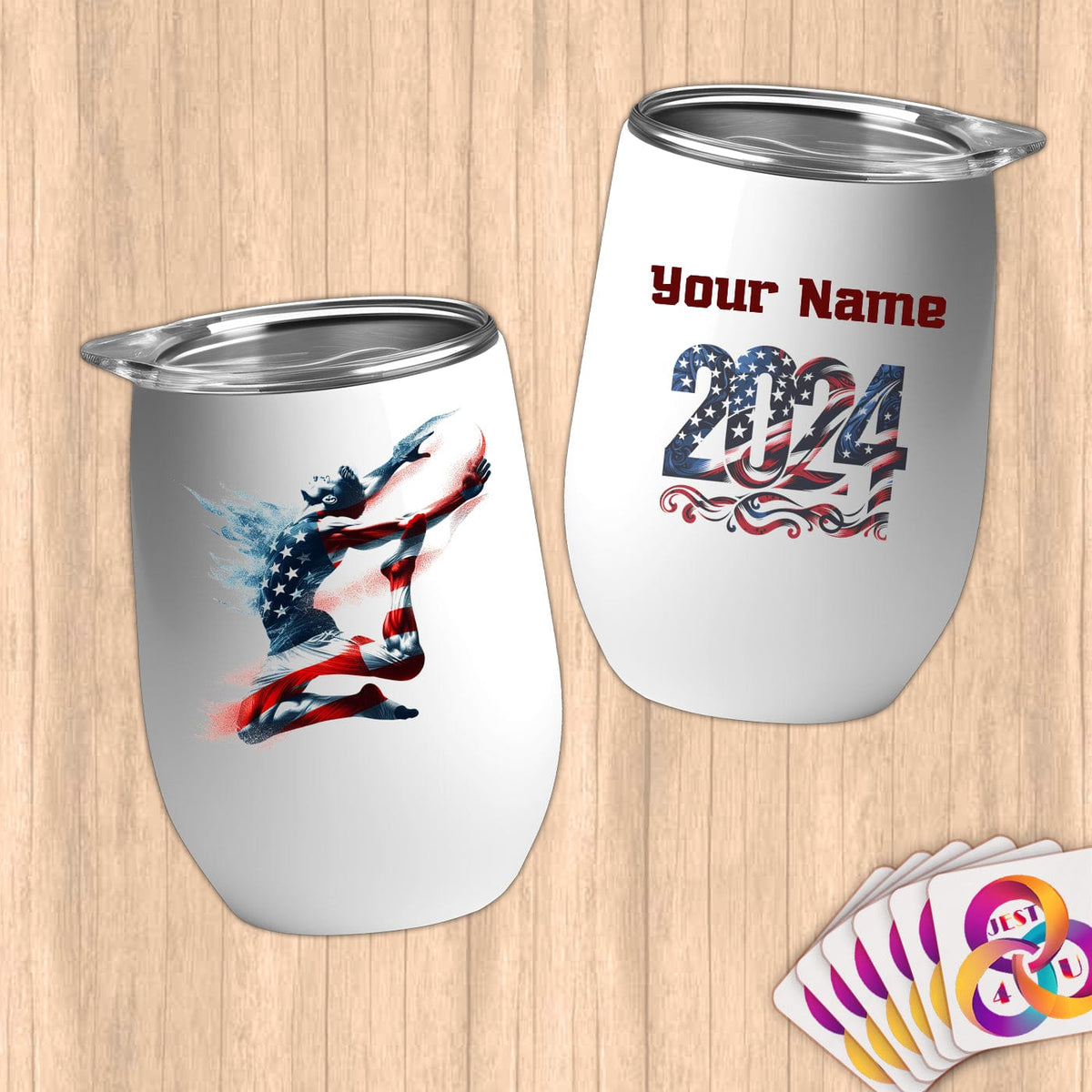 Physical Item 12 oz / White Trampoline Glory ~ Limited Edition 2024 "USA Excellence" ~ Customizable 12oz Wine Tumbler with Lid