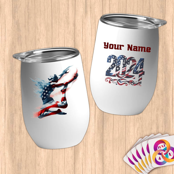Physical Item 12 oz / White Trampoline Glory ~ Limited Edition 2024 "USA Excellence" ~ Customizable 12oz Wine Tumbler with Lid