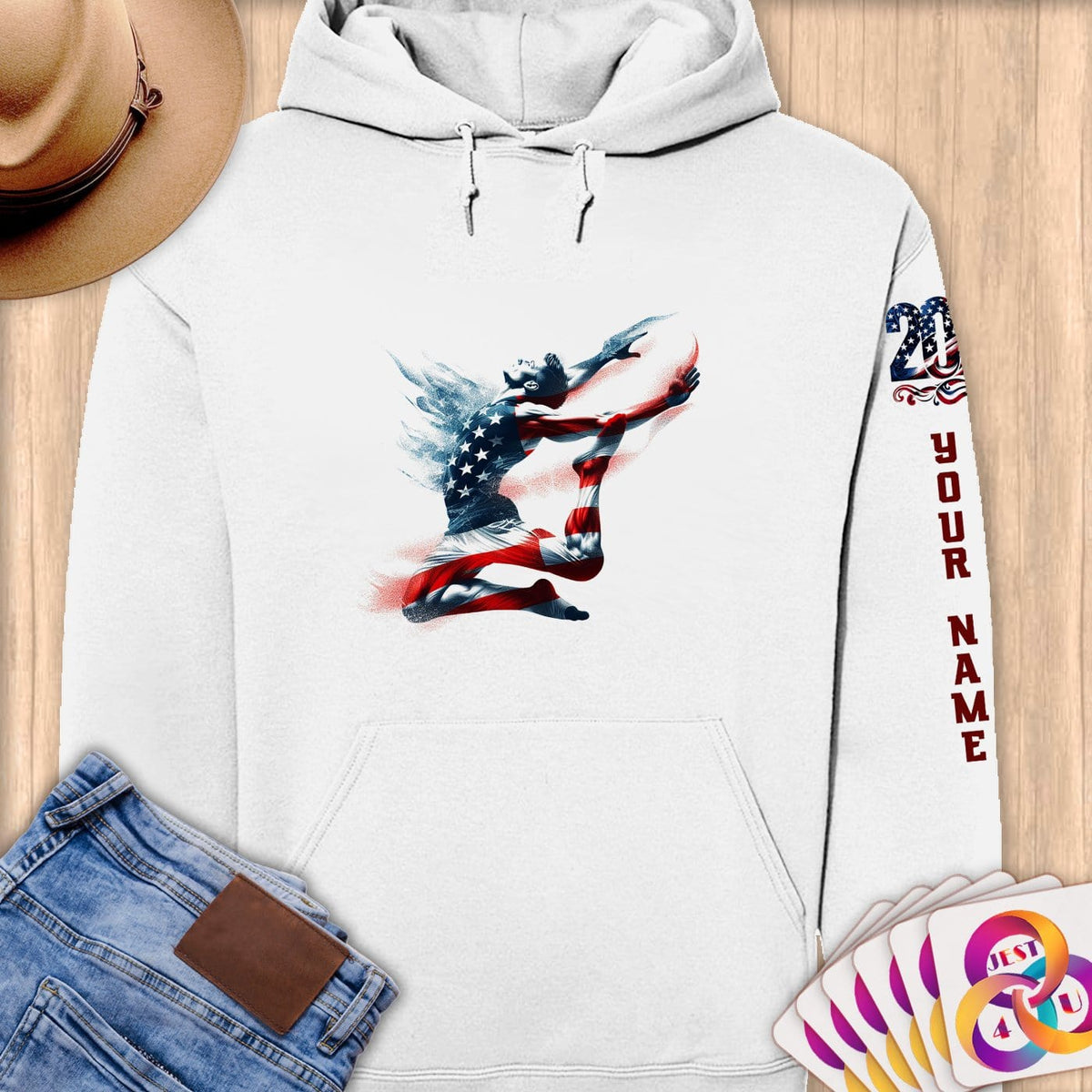 Physical Item S / White Trampoline Glory ~ Limited Edition 2024 "USA Excellence" ~ Personalized Premium Hoodie