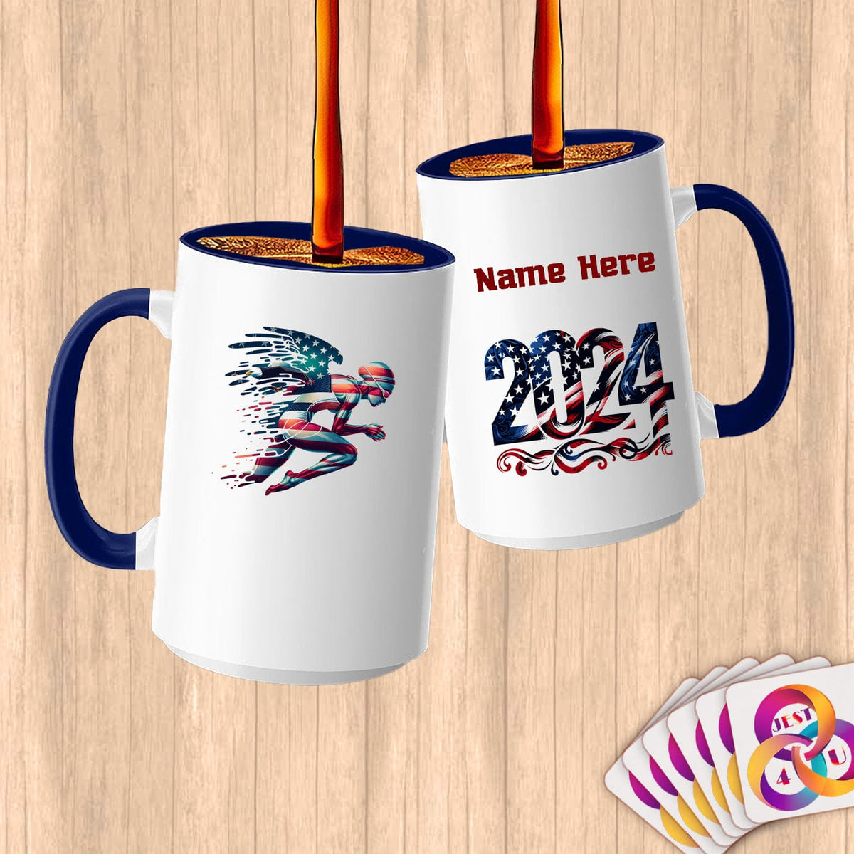 Physical Item 15oz / Blue Trendy Runner American~Limited Edition 2024 "USA Excellence" ~ Customized Large 15oz Mug
