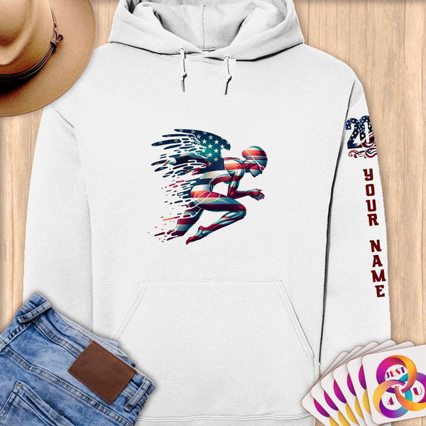 Physical Item S / White Trendy Runner American~Limited Edition 2024 "USA Excellence" ~ Personalized Premium Hoodie