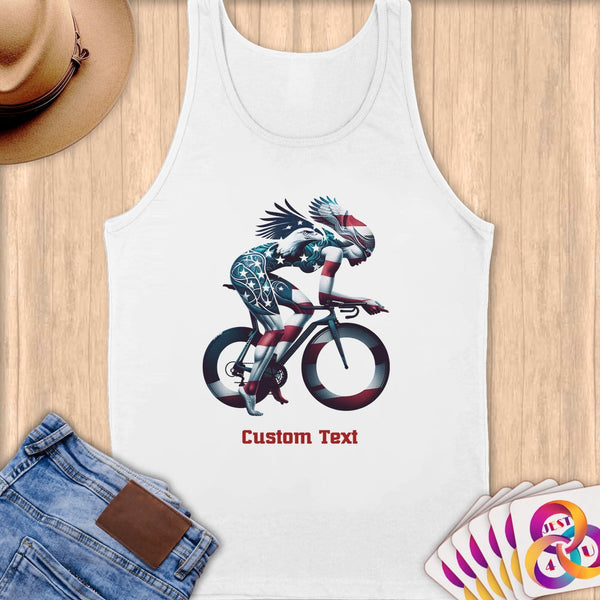 Physical Item S / White Triathlete Biker~Limited Edition 2024 "USA Excellence" ~ Customizable Supersoft Tank Top