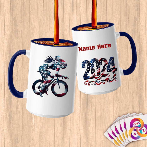 Physical Item 15oz / Blue Triathlete Biker~Limited Edition 2024 "USA Excellence" ~ Customized Large 15oz Mug