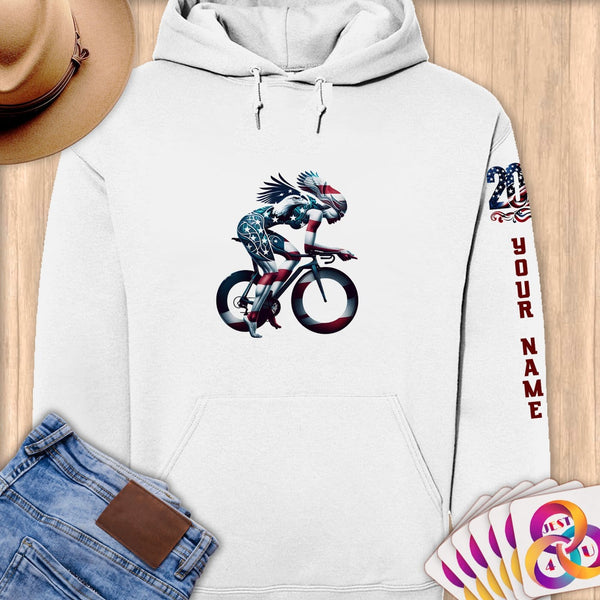 Physical Item S / White Triathlete Biker~Limited Edition 2024 "USA Excellence" ~ Personalized Premium Hoodie
