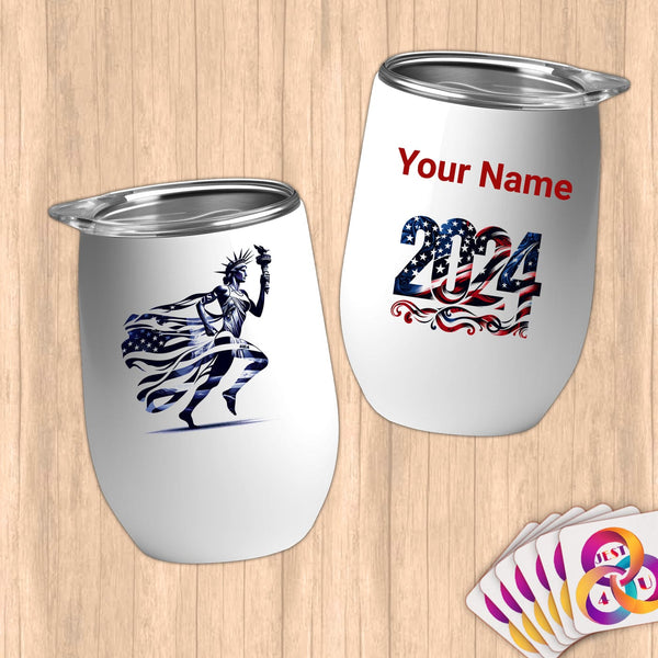 Physical Item 12 oz / White Triathlete Freedom~Limited Edition 2024 "USA Excellence" ~ Customizable 12oz Wine Tumbler with Lid