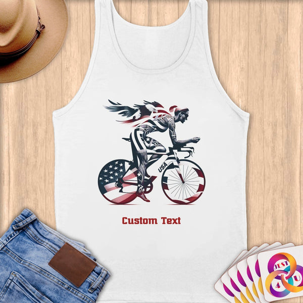 Physical Item S / White Triathlete Spin~Limited Edition 2024 "USA Excellence" ~ Customizable Supersoft Tank Top