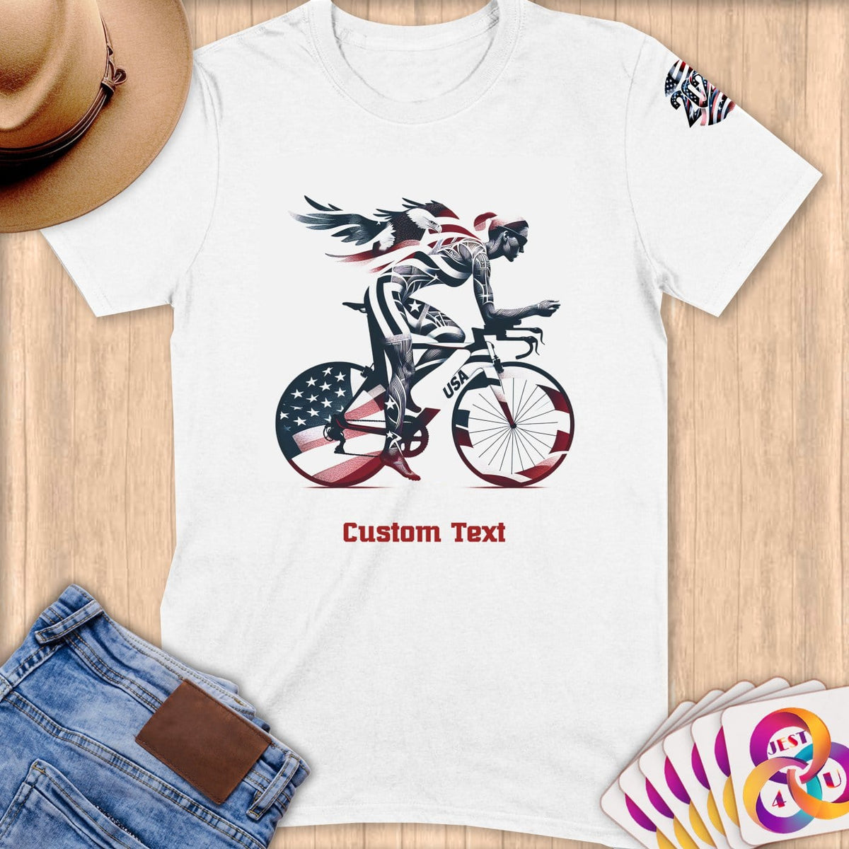 Physical Item S / White Triathlete Spin~Limited Edition 2024 "USA Excellence" ~ Personalized Softstyle T-Shirt