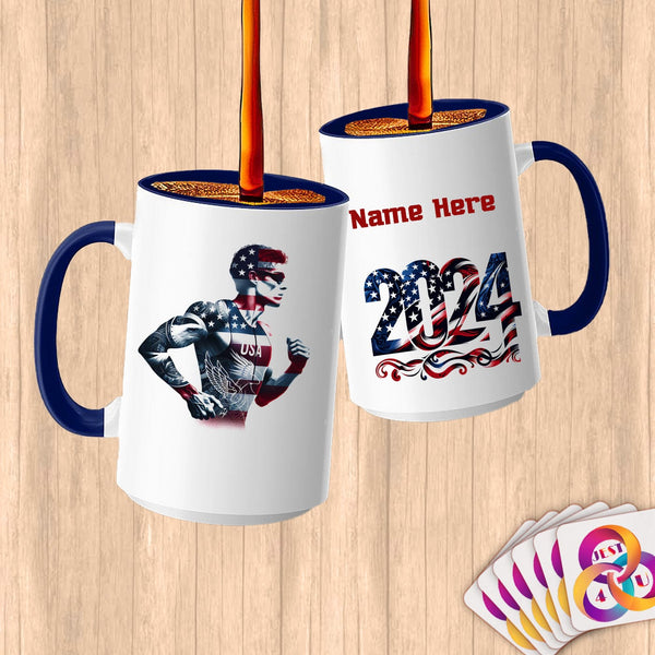 Physical Item 15oz / Blue Triathlete Steam~Limited Edition 2024 "USA Excellence" ~ Customized Large 15oz Mug