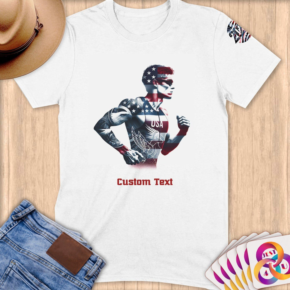 Physical Item S / White Triathlete Steam~Limited Edition 2024 "USA Excellence" ~ Personalized Softstyle T-Shirt