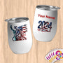 Physical Item 12 oz / White Triathlete Wheels~Limited Edition 2024 "USA Excellence" ~ Customizable 12oz Wine Tumbler with Lid