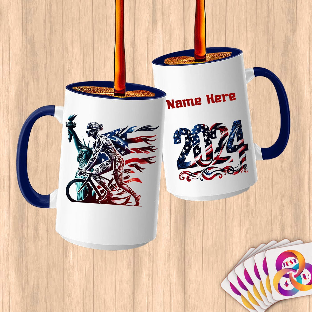 Physical Item 15oz / Blue Triathlete Wheels~Limited Edition 2024 "USA Excellence" ~ Customized Large 15oz Mug