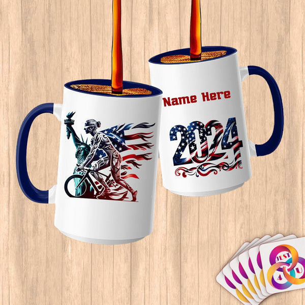 Physical Item 15oz / Blue Triathlete Wheels~Limited Edition 2024 "USA Excellence" ~ Customized Large 15oz Mug