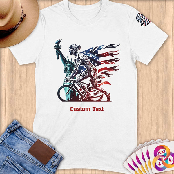 Physical Item S / White Triathlete Wheels~Limited Edition 2024 "USA Excellence" ~ Personalized Softstyle T-Shirt