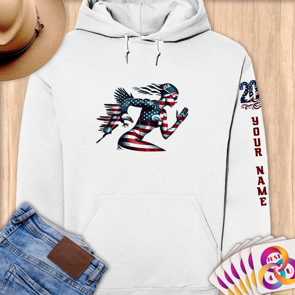Physical Item S / White USA Flag Runner~Limited Edition 2024 "USA Excellence" ~ Personalized Premium Hoodie