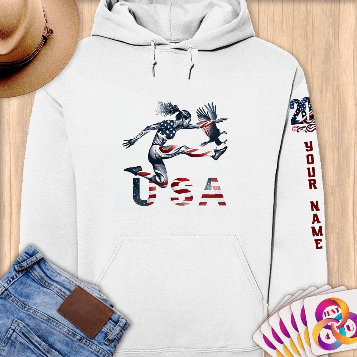 Physical Item S / White USA Hurdler ~Limited Edition 2024 "USA Excellence" ~ Personalized Premium Hoodie