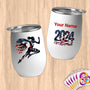 Physical Item 12 oz / White USA Soaring Winged Eagle ~Limited Edition 2024 "USA Excellence" ~ Customizable 12oz Wine Tumbler with Lid