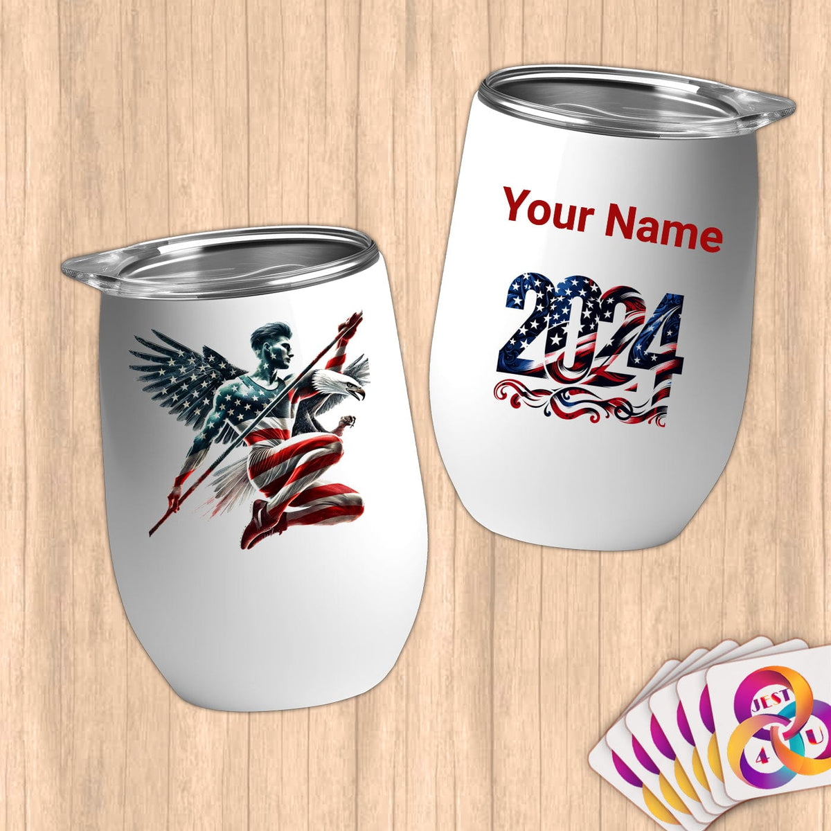 Physical Item 12 oz / White Vault Determination~Limited Edition 2024 "USA Excellence" ~ Customizable 12oz Wine Tumbler with Lid