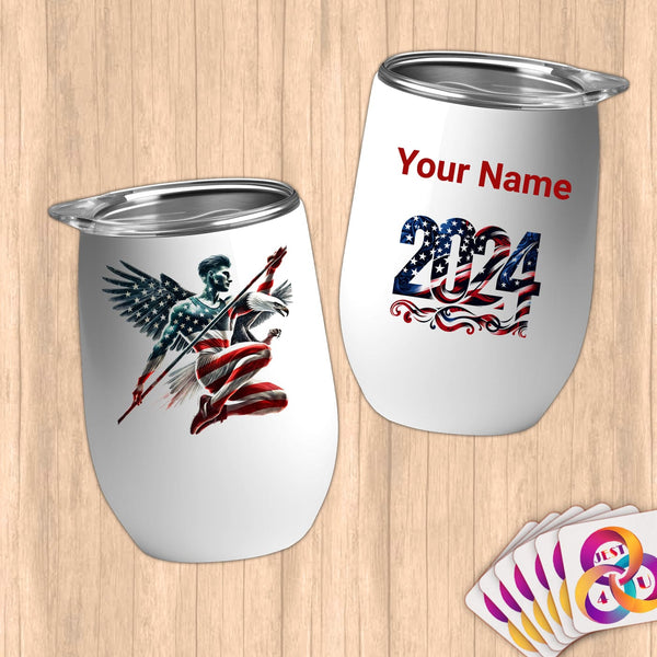 Physical Item 12 oz / White Vault Determination~Limited Edition 2024 "USA Excellence" ~ Customizable 12oz Wine Tumbler with Lid