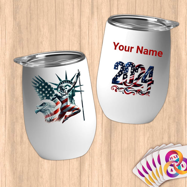 Physical Item 12 oz / White Vaulted Glory~Limited Edition 2024 "USA Excellence" ~ Customizable 12oz Wine Tumbler with Lid