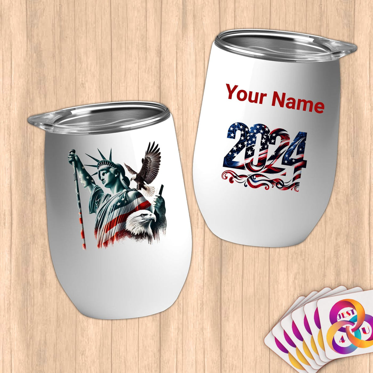 Physical Item 12 oz / White Vaulted Liberty~Limited Edition 2024 "USA Excellence" ~ Customizable 12oz Wine Tumbler with Lid